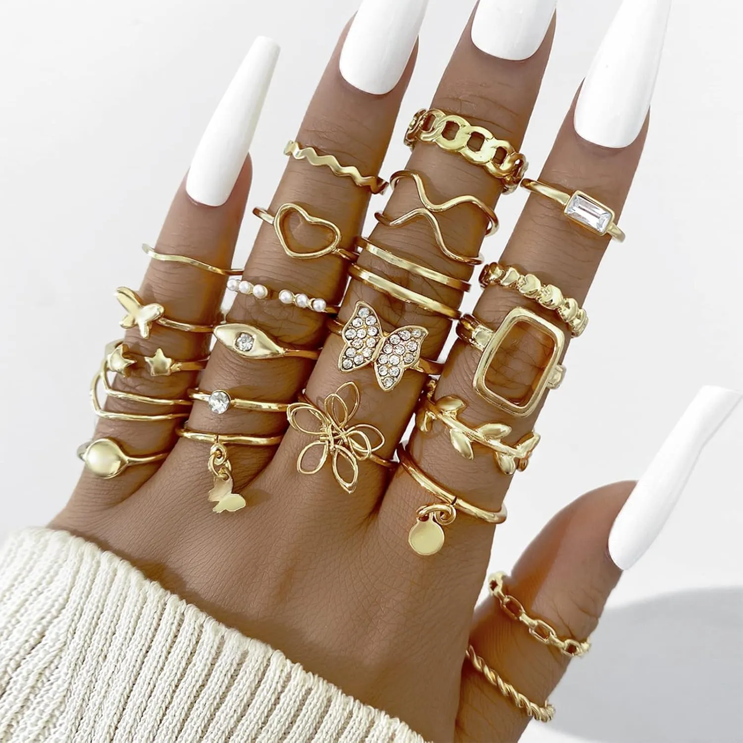 Gold Stackable Rings for Women Gifts Trendy Stuff Simple Star Moon Heart Knuckle Ring Set Boho Cute Stuff Gold Ring Pack Jewelry Birthday Mothers Day Gifts