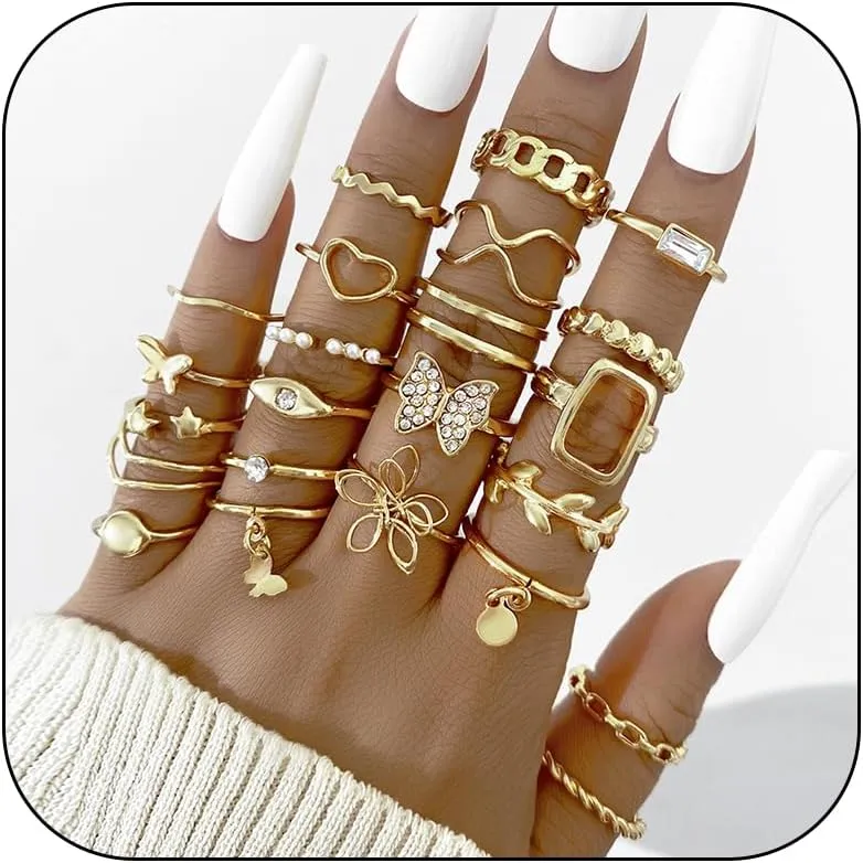 Gold Stackable Rings for Women Gifts Trendy Stuff Simple Star Moon Heart Knuckle Ring Set Boho Cute Stuff Gold Ring Pack Jewelry Birthday Mothers Day Gifts