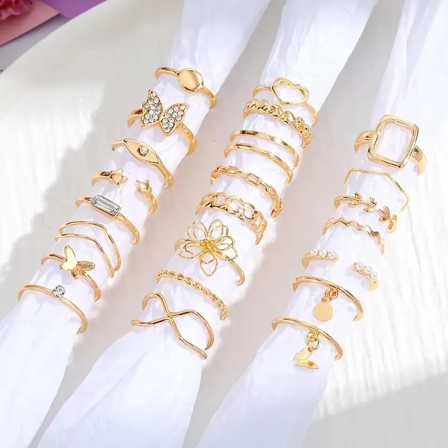Gold Stackable Rings for Women Gifts Trendy Stuff Simple Star Moon Heart Knuckle Ring Set Boho Cute Stuff Gold Ring Pack Jewelry Birthday Mothers Day Gifts