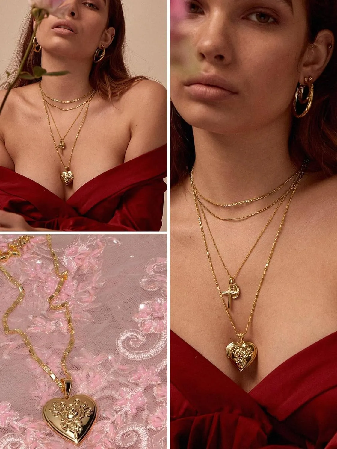GOLDCHIC JEWELRY Heart Locket Necklace for Women, Personalized Photo Necklaces with Picture Inside, Custom Love Gifts with 18''-20 Inches Chain (Gold, Silver, Rose Gold)