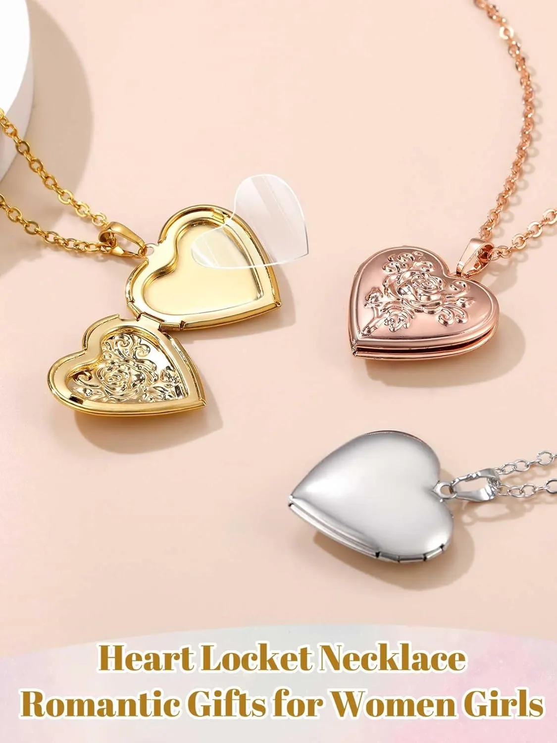 GOLDCHIC JEWELRY Heart Locket Necklace for Women, Personalized Photo Necklaces with Picture Inside, Custom Love Gifts with 18''-20 Inches Chain (Gold, Silver, Rose Gold)