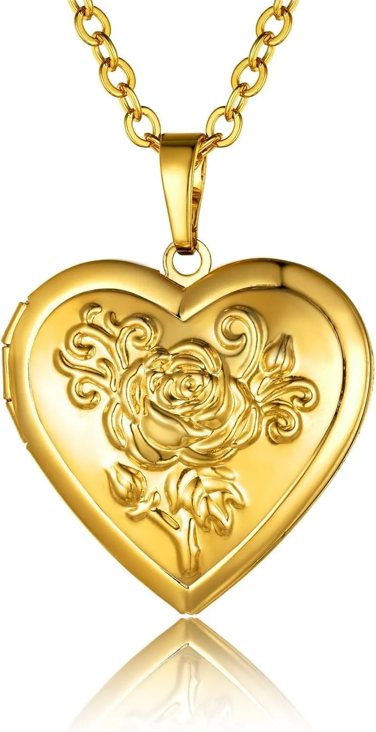 GOLDCHIC JEWELRY Heart Locket Necklace for Women, Personalized Photo Necklaces with Picture Inside, Custom Love Gifts with 18''-20 Inches Chain (Gold, Silver, Rose Gold)