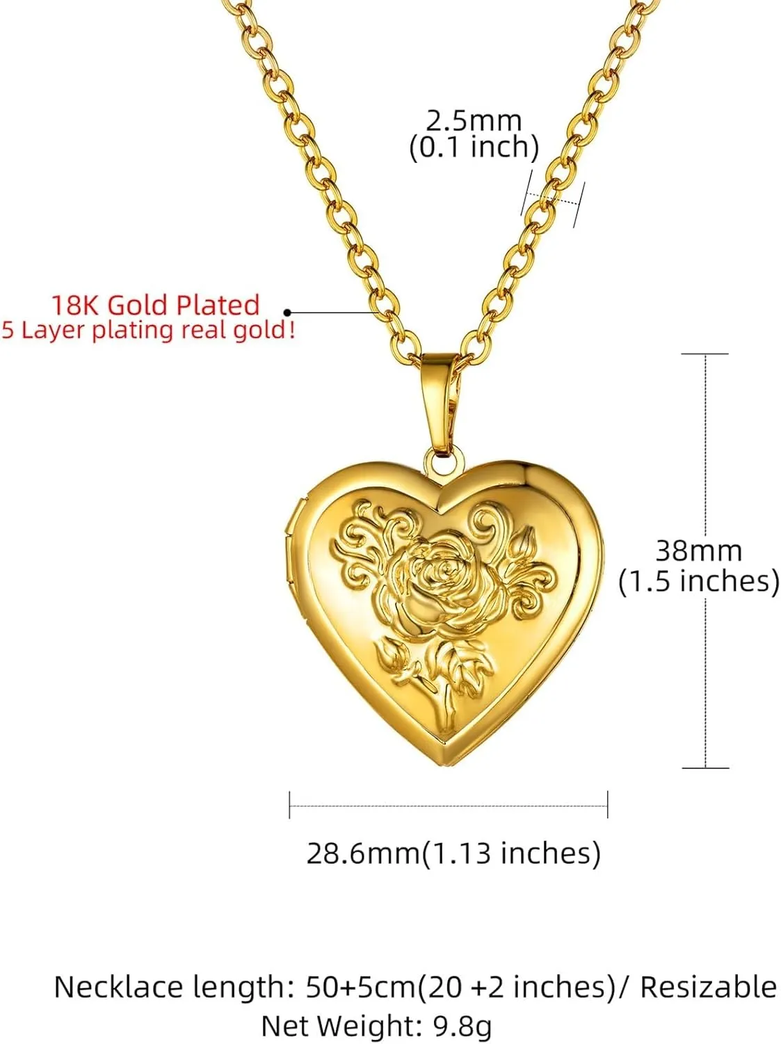 GOLDCHIC JEWELRY Heart Locket Necklace for Women, Personalized Photo Necklaces with Picture Inside, Custom Love Gifts with 18''-20 Inches Chain (Gold, Silver, Rose Gold)