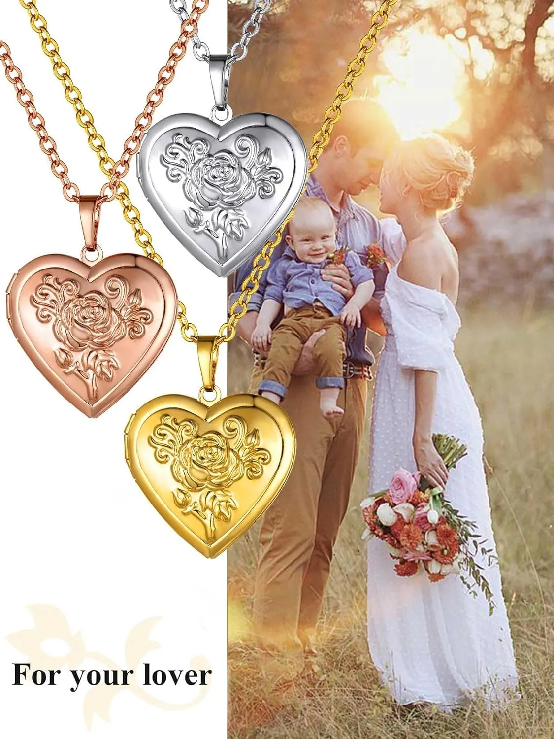 GOLDCHIC JEWELRY Heart Locket Necklace for Women, Personalized Photo Necklaces with Picture Inside, Custom Love Gifts with 18''-20 Inches Chain (Gold, Silver, Rose Gold)