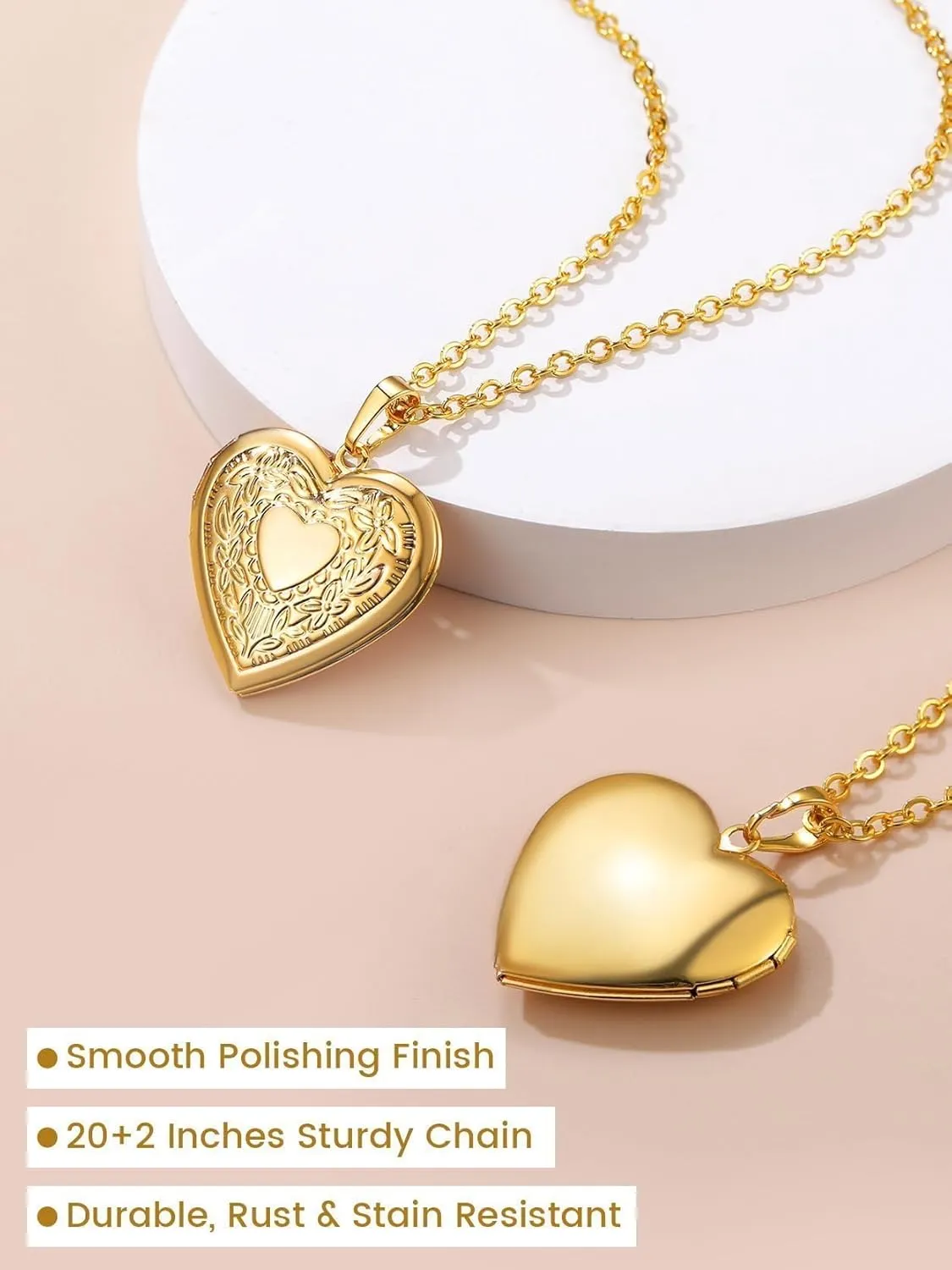 GOLDCHIC JEWELRY Heart Locket Necklace for Women, Personalized Photo Necklaces with Picture Inside, Custom Love Gifts with 18''-20 Inches Chain (Gold, Silver, Rose Gold)