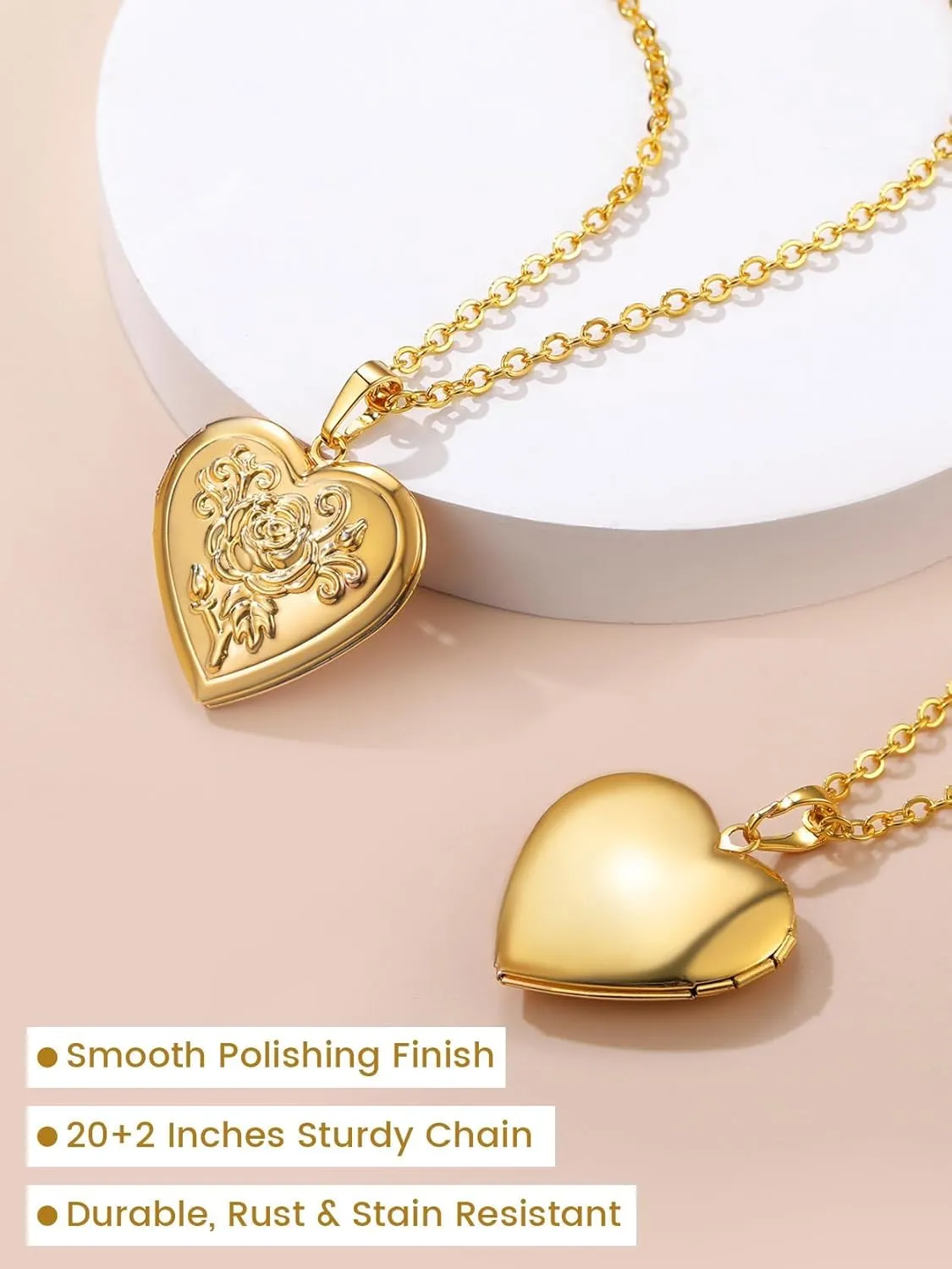 GOLDCHIC JEWELRY Heart Locket Necklace for Women, Personalized Photo Necklaces with Picture Inside, Custom Love Gifts with 18''-20 Inches Chain (Gold, Silver, Rose Gold)