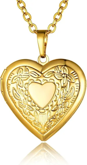 GOLDCHIC JEWELRY Heart Locket Necklace for Women, Personalized Photo Necklaces with Picture Inside, Custom Love Gifts with 18''-20 Inches Chain (Gold, Silver, Rose Gold)