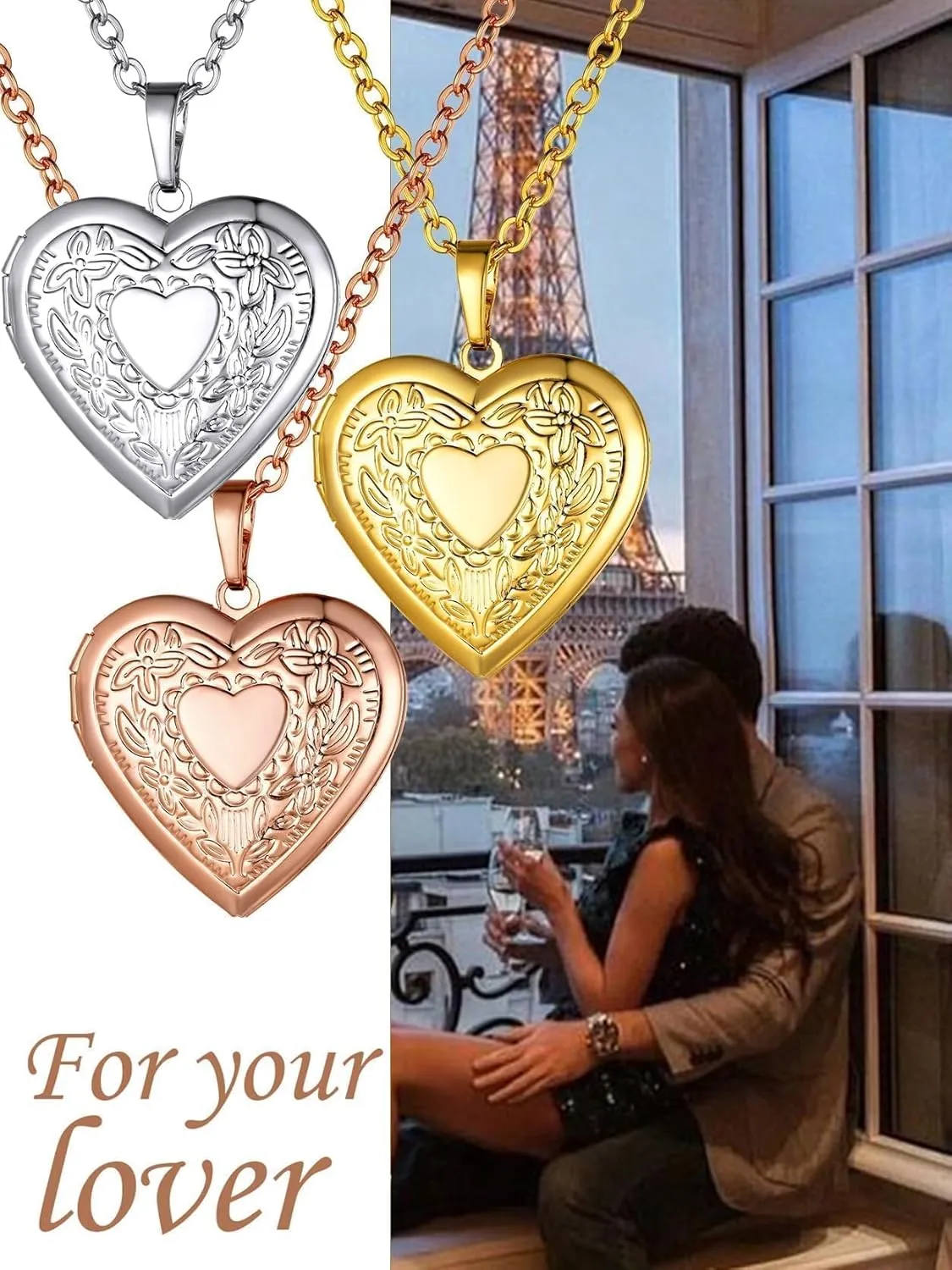 GOLDCHIC JEWELRY Heart Locket Necklace for Women, Personalized Photo Necklaces with Picture Inside, Custom Love Gifts with 18''-20 Inches Chain (Gold, Silver, Rose Gold)