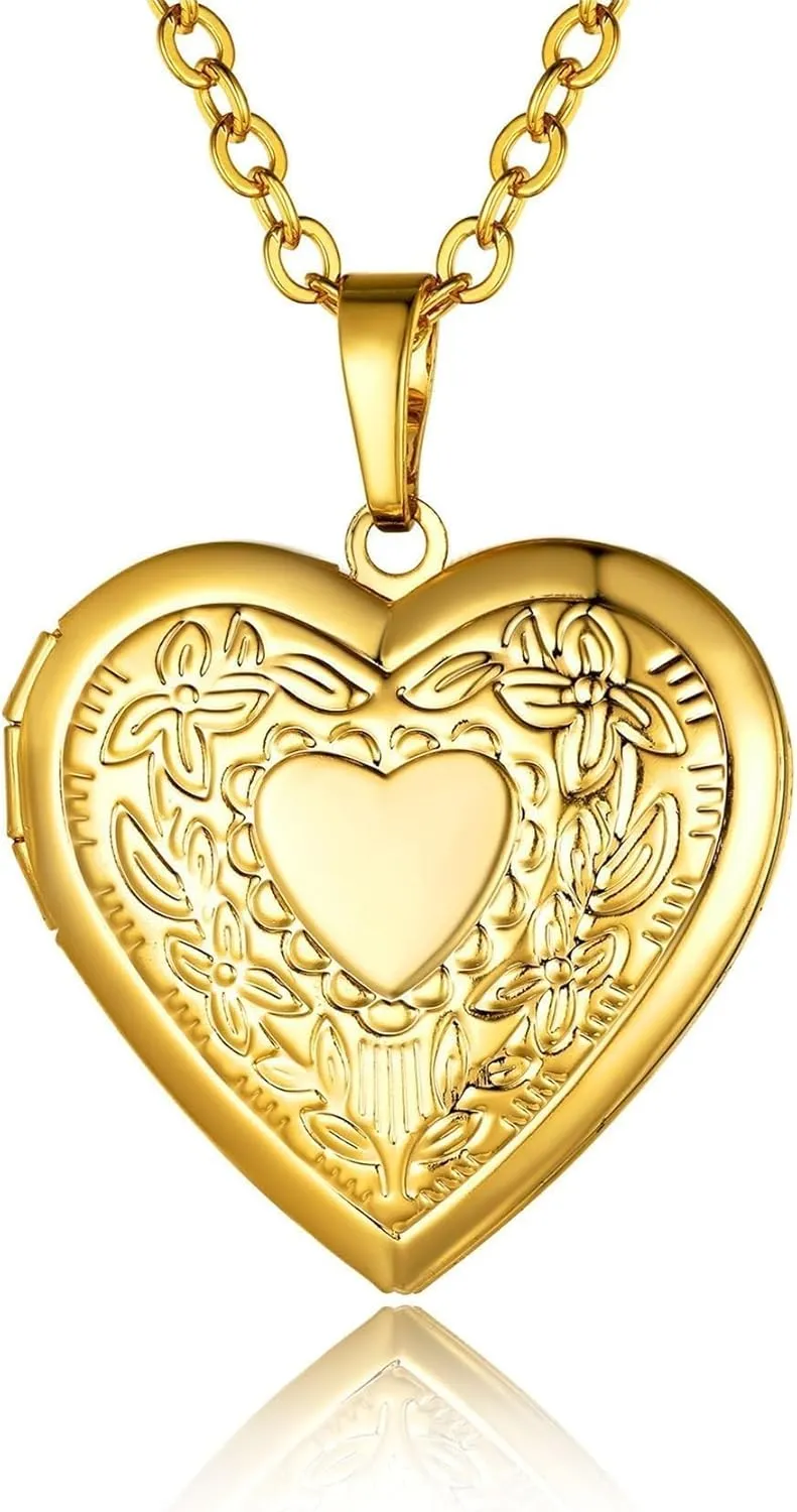 GOLDCHIC JEWELRY Heart Locket Necklace for Women, Personalized Photo Necklaces with Picture Inside, Custom Love Gifts with 18''-20 Inches Chain (Gold, Silver, Rose Gold)