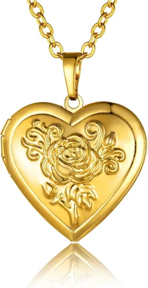 GOLDCHIC JEWELRY Heart Locket Necklace for Women, Personalized Photo Necklaces with Picture Inside, Custom Love Gifts with 18''-20 Inches Chain (Gold, Silver, Rose Gold)