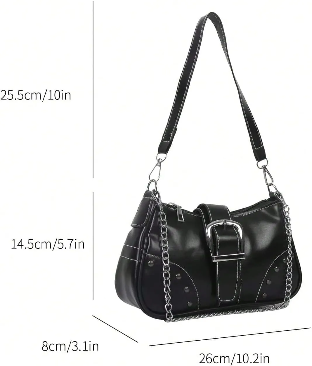 GORGLITTER Women's Buckle Shoulder Bag Y2K Chain PU Leather Clutch Shoulder Handbags