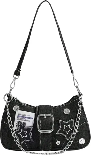 GORGLITTER Women's Buckle Shoulder Bag Y2K Chain PU Leather Clutch Shoulder Handbags