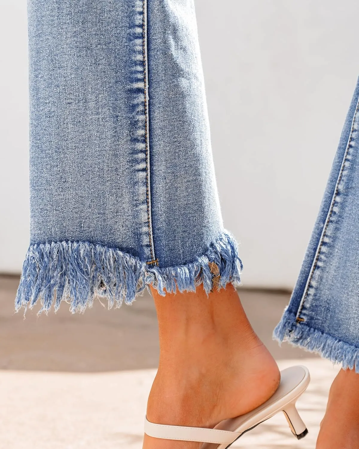 GRAPENT Flare Jeans for Women Trendy High Waisted Cropped Ripped Jeans Wide Leg Stretchy Denim Ankle Pants Raw Hem Jeans