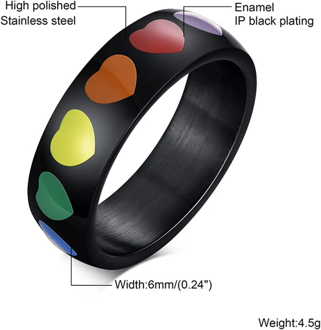 Gualiy His and Her Stainless Steel Necklaces, Matching Couples Ring Necklaces LGBT Ring with Rainbow Heart Enamel Necklace