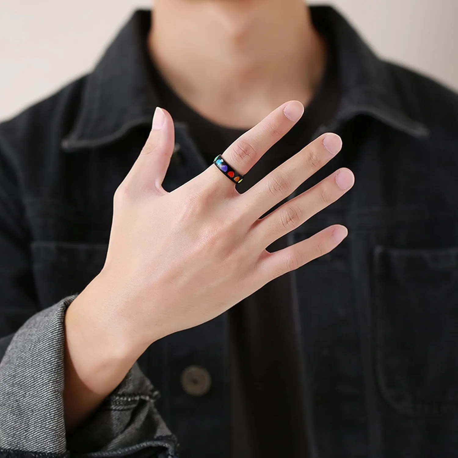 Gualiy His and Her Stainless Steel Necklaces, Matching Couples Ring Necklaces LGBT Ring with Rainbow Heart Enamel Necklace