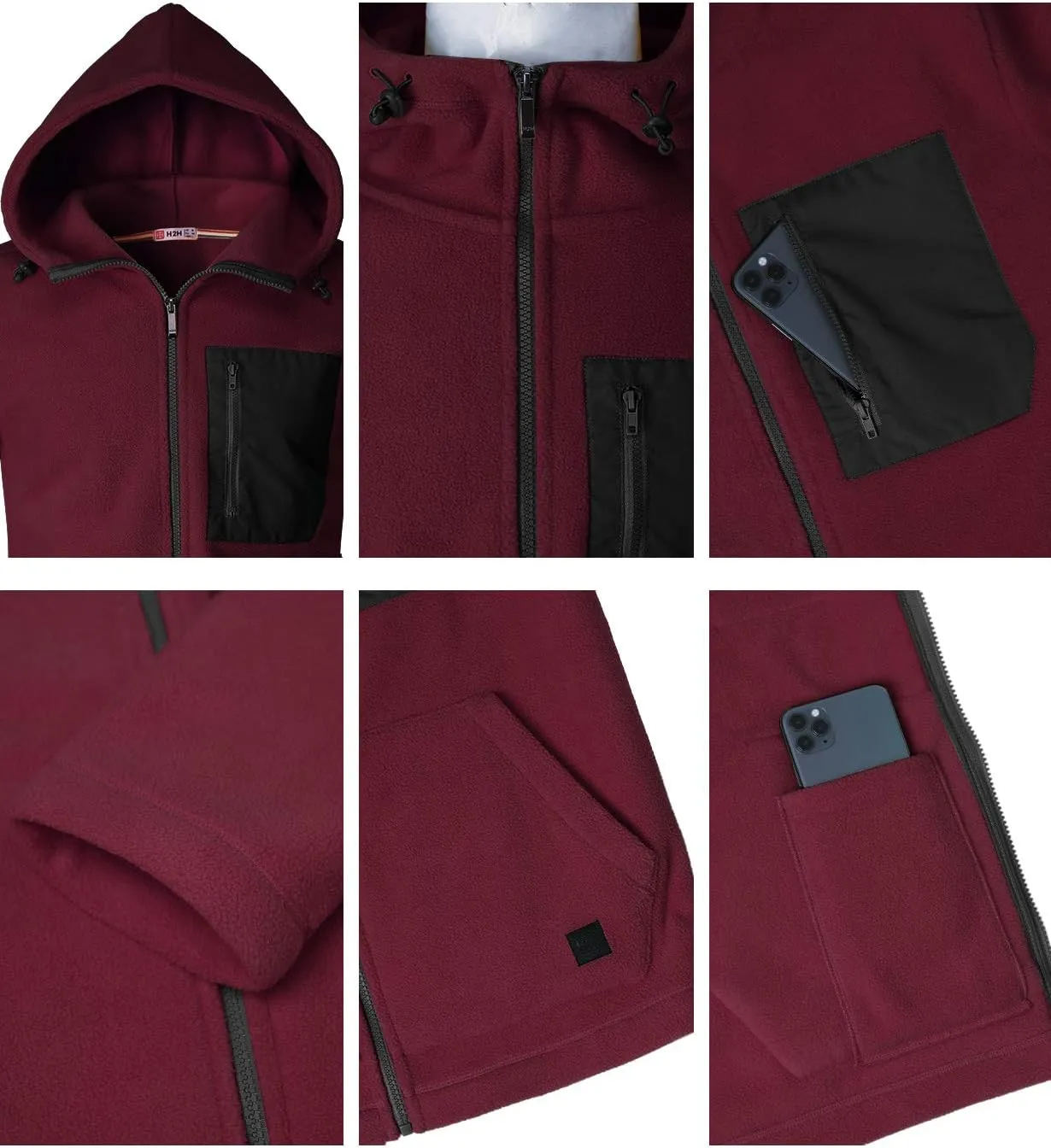 H2H Mens Casual Slim Fit Zip-up Fleece Jackets Active Winter Jackets Thermal