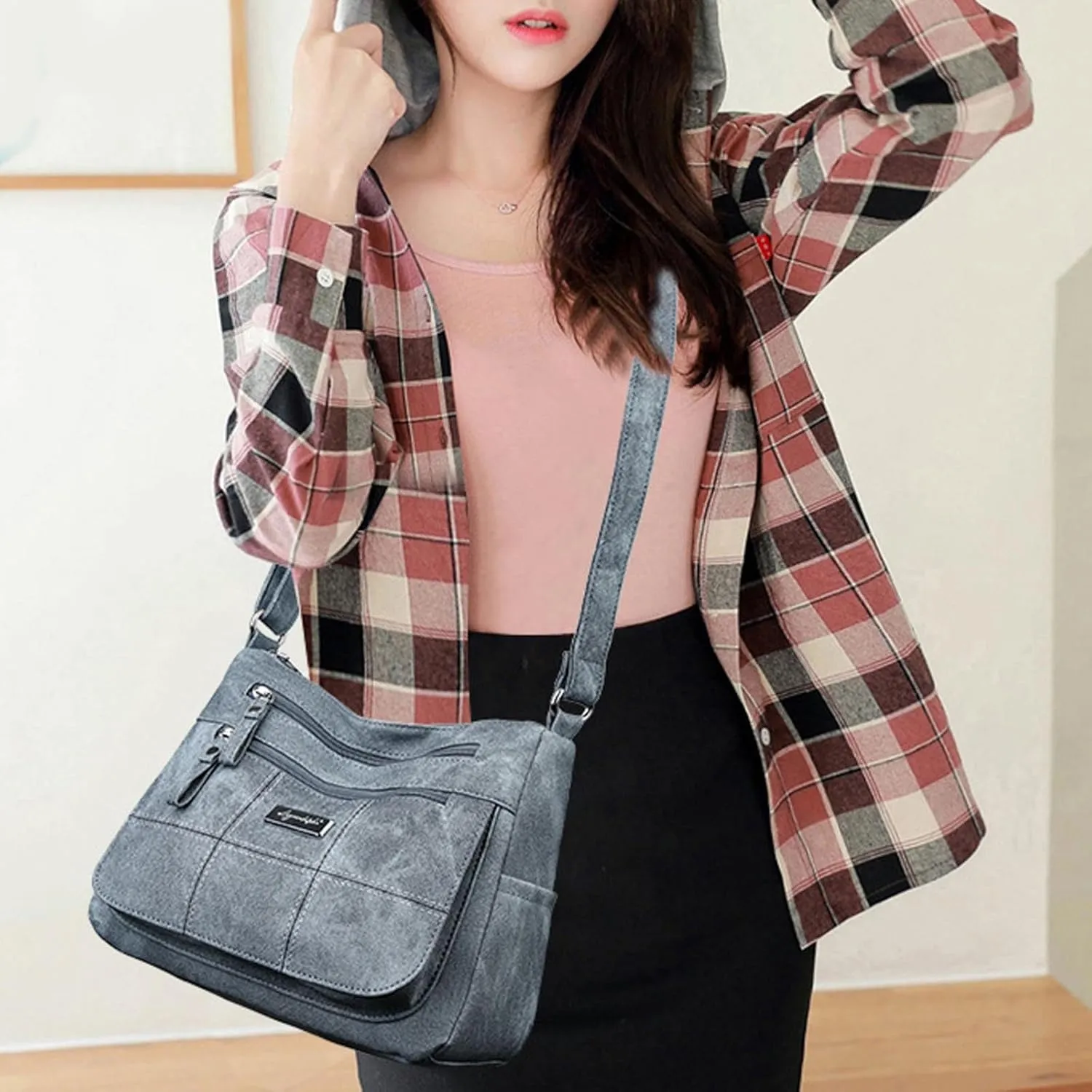 Handbags for Womens Capacity PU Leather Zipper Purse Satchel Bags Crossbody Casual Travel Tote Bag Messenger Bags