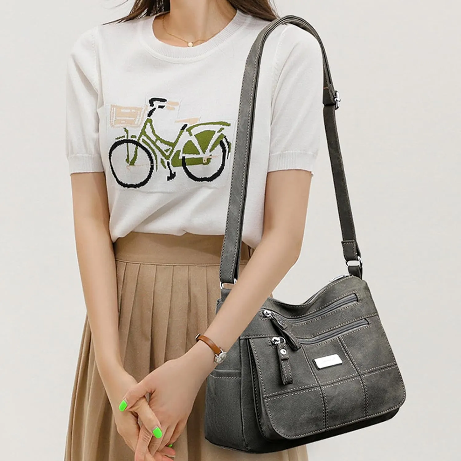 Handbags for Womens Capacity PU Leather Zipper Purse Satchel Bags Crossbody Casual Travel Tote Bag Messenger Bags