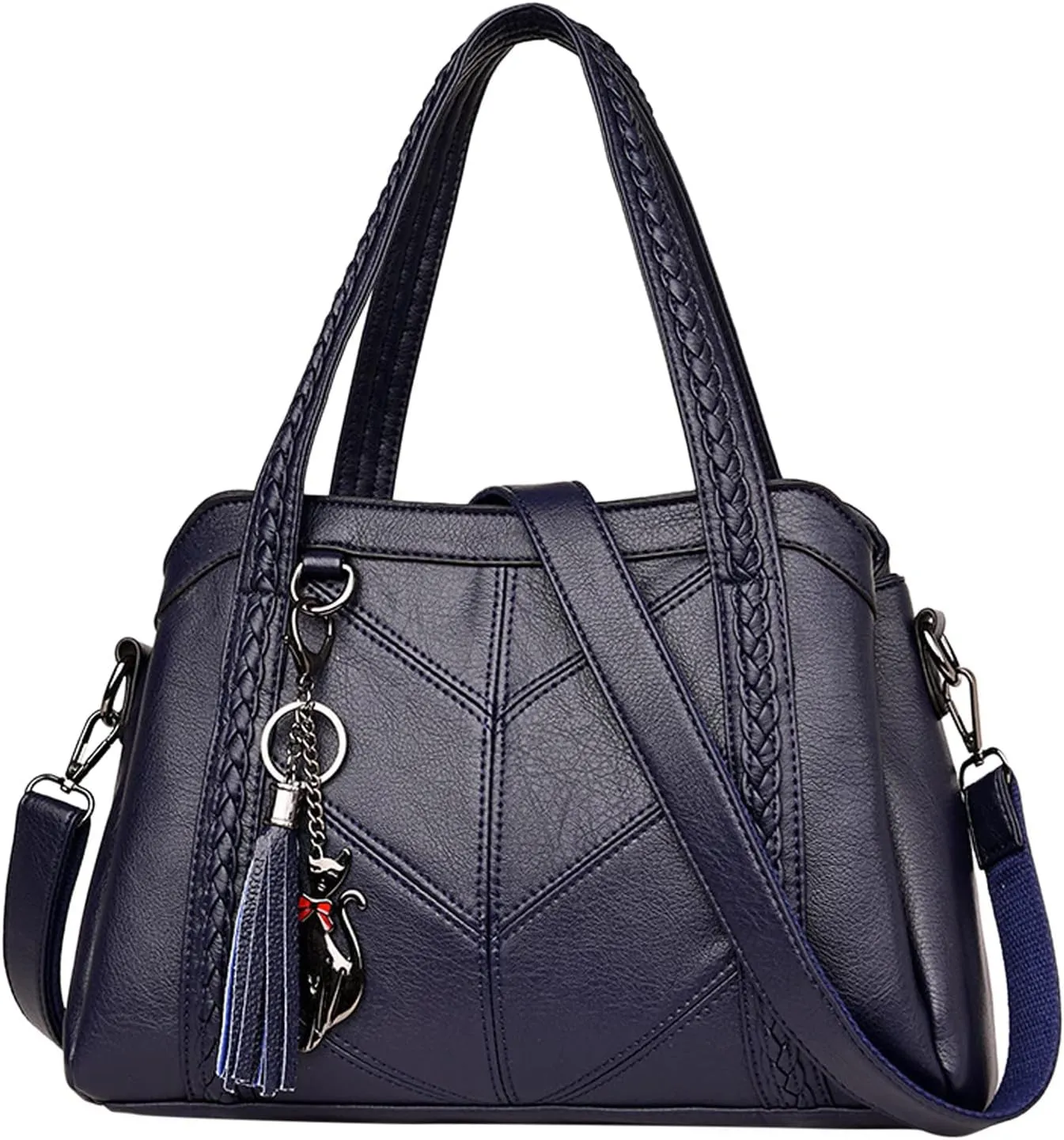 Handbags for Womens Cat Pendant PU Leather Textured Tote Bag Purse Adjustable Strap Crossbody Zipper Satchel Bags