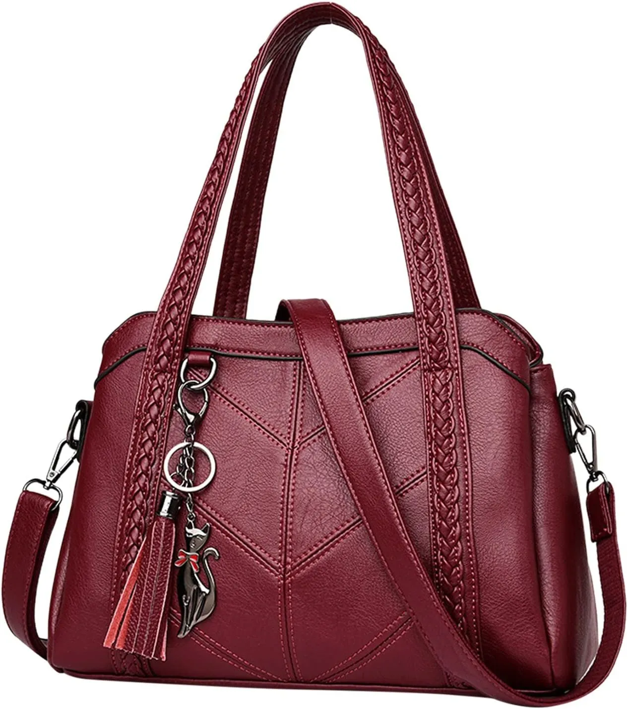 Handbags for Womens Cat Pendant PU Leather Textured Tote Bag Purse Adjustable Strap Crossbody Zipper Satchel Bags