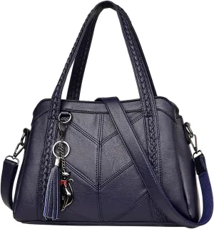 Handbags for Womens Cat Pendant PU Leather Textured Tote Bag Purse Adjustable Strap Crossbody Zipper Satchel Bags