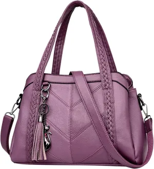 Handbags for Womens Cat Pendant PU Leather Textured Tote Bag Purse Adjustable Strap Crossbody Zipper Satchel Bags