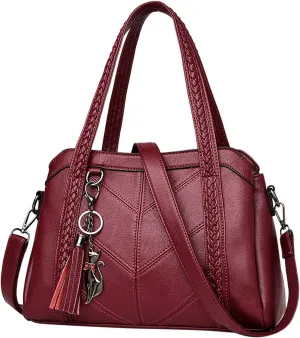 Handbags for Womens Cat Pendant PU Leather Textured Tote Bag Purse Adjustable Strap Crossbody Zipper Satchel Bags