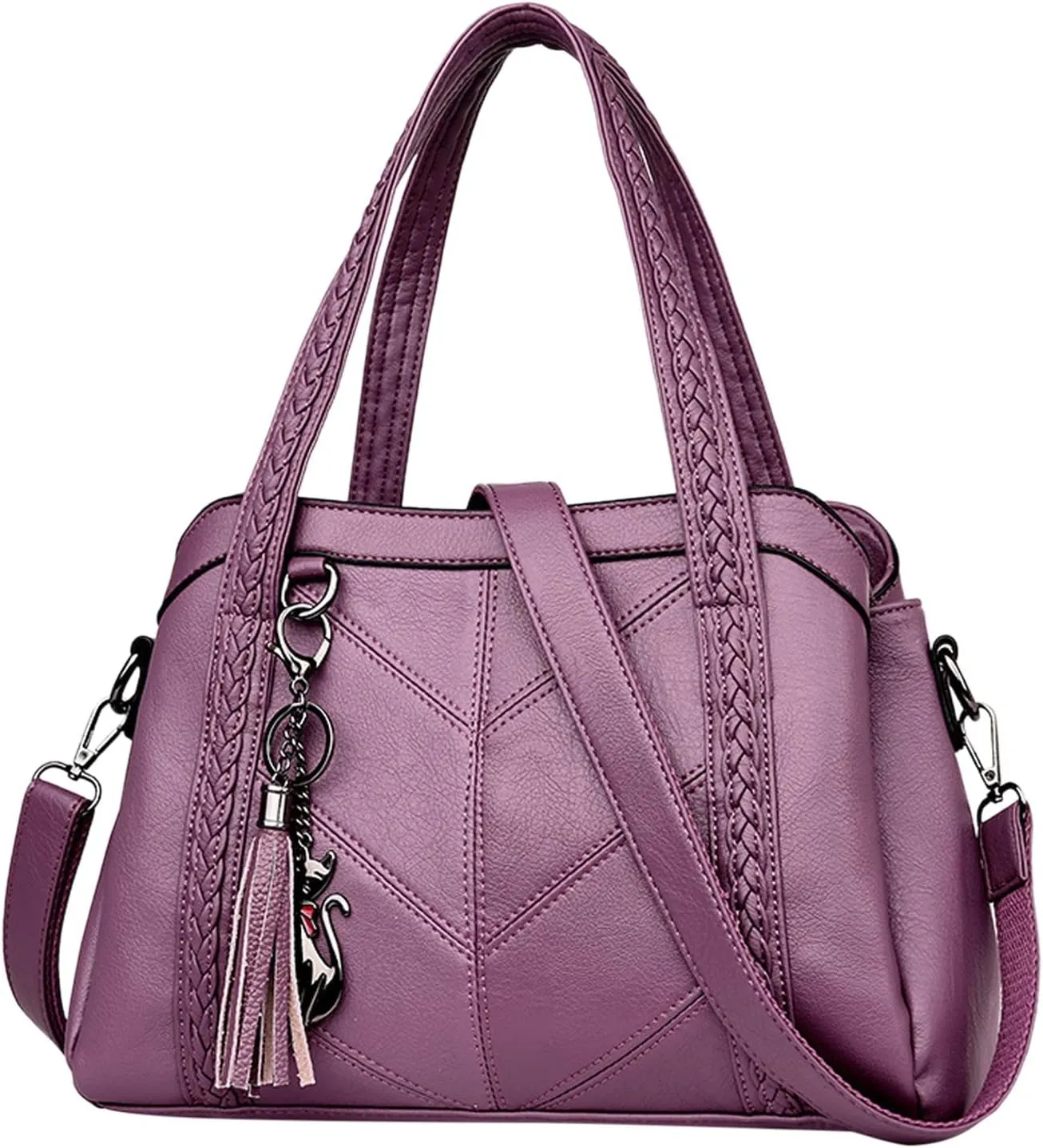 Handbags for Womens Cat Pendant PU Leather Textured Tote Bag Purse Adjustable Strap Crossbody Zipper Satchel Bags