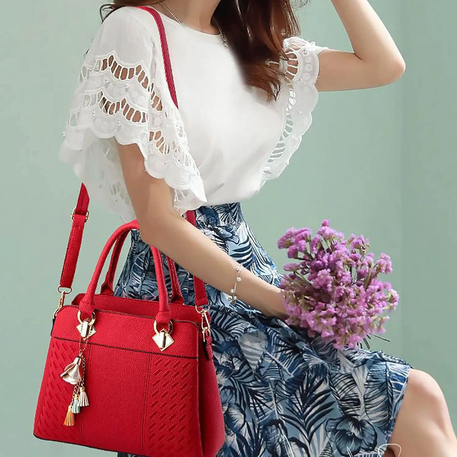 Handbags for Womens PU Leather Zipper Tote Bag Purse Roomy Crossbody Fashion Top Handle Satchel Messenger Shoulder Bags