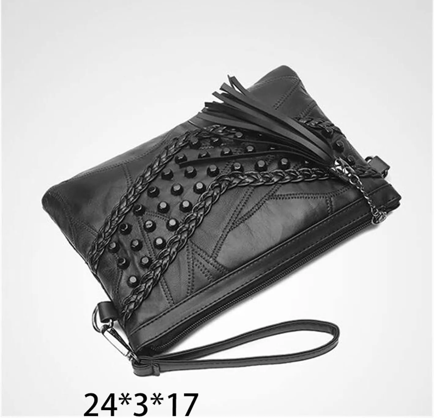 Handbags Shoulder Bags Vintage Rivet Envelope Shoulder Bag Women's Small (Black 24x3x17cm)