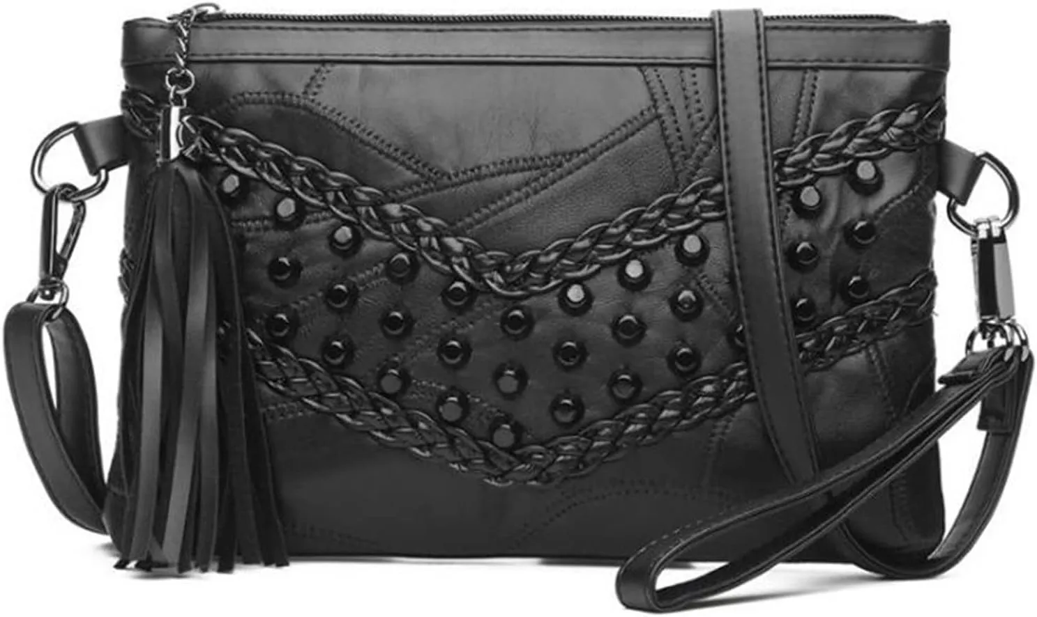 Handbags Shoulder Bags Vintage Rivet Envelope Shoulder Bag Women's Small (Black 24x3x17cm)