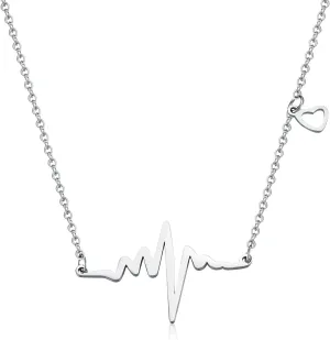 Hanreshe Heartbeat Necklace Stainless Steel Electrocardiogram Pendants Heart Necklace for Nurse Doctor Graduate Student Women Gift