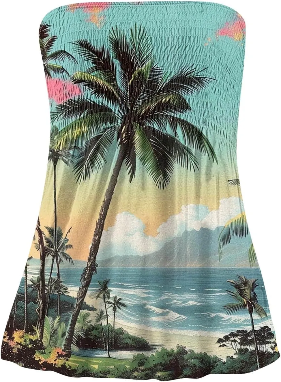 Hawaiian Print Tube Summer Tops Women Elastic Trim Strapless Vintage Blouse Multicolour Off The Shoulder Tees