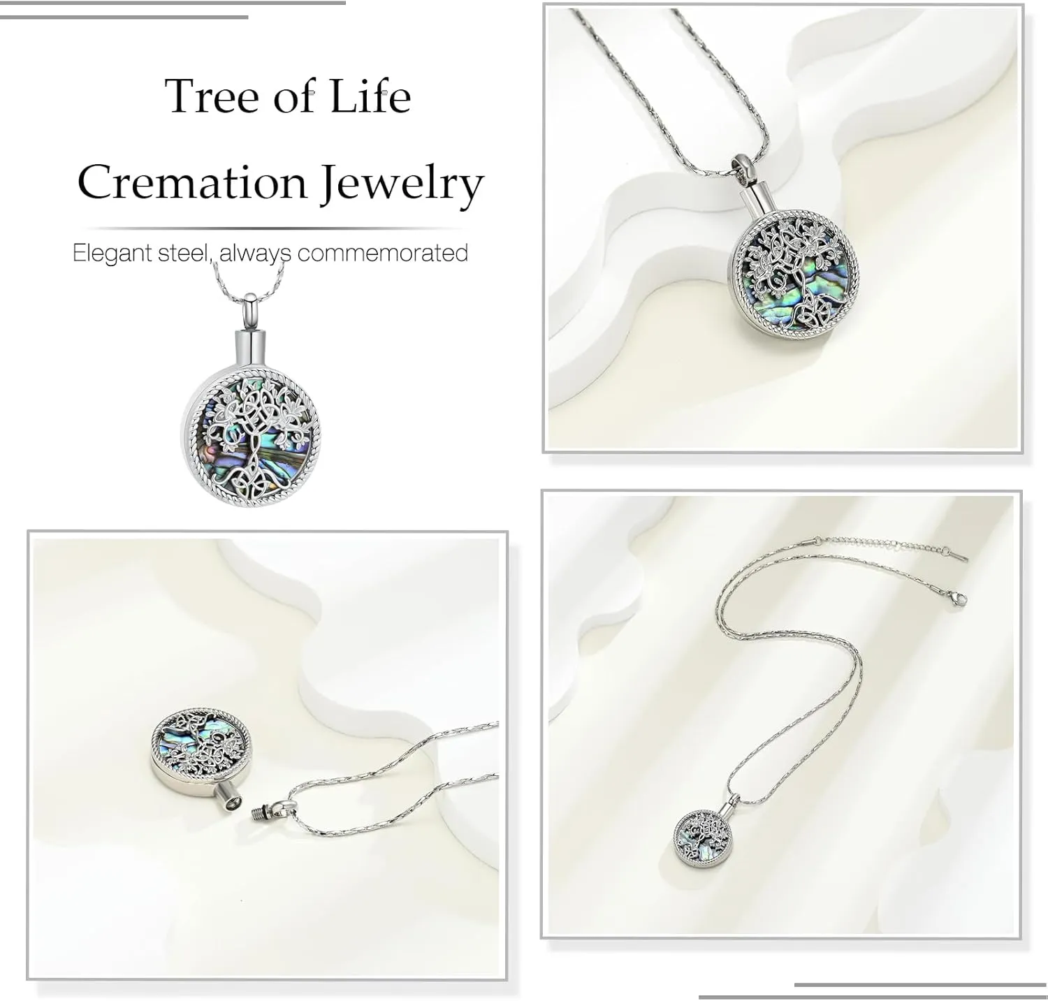 Hearbeingt Teardrop Urn Necklaces for Ashes Tree of Life Memorial Ashes Lockets, Cremation Jewelry Keepsake Pendant for Ashes for Women for Men