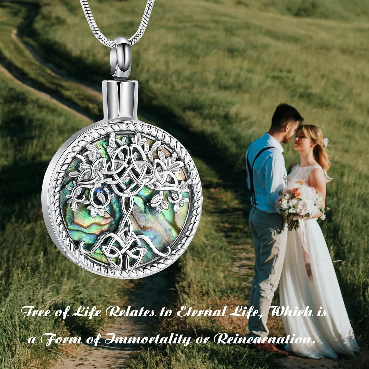 Hearbeingt Teardrop Urn Necklaces for Ashes Tree of Life Memorial Ashes Lockets, Cremation Jewelry Keepsake Pendant for Ashes for Women for Men
