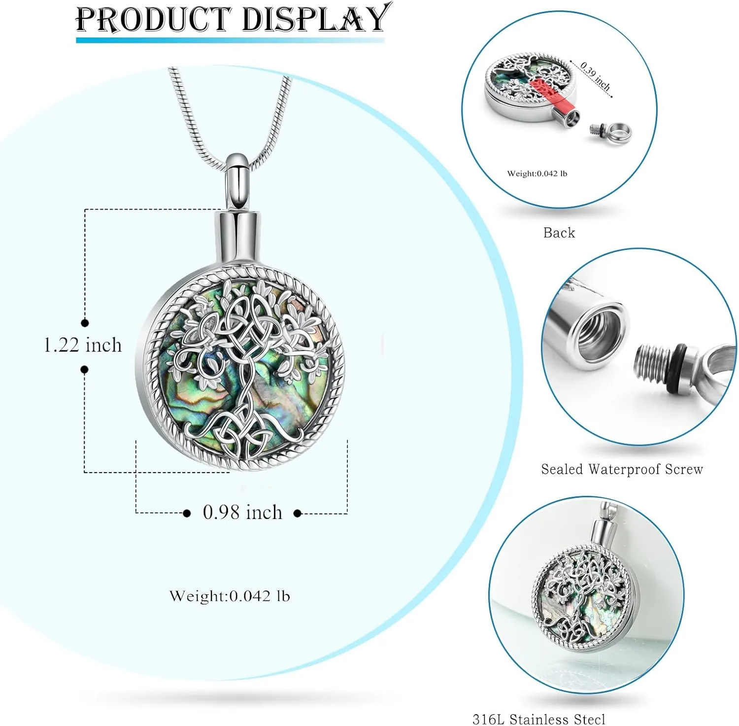 Hearbeingt Teardrop Urn Necklaces for Ashes Tree of Life Memorial Ashes Lockets, Cremation Jewelry Keepsake Pendant for Ashes for Women for Men