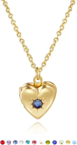 Heart Picture Locket Necklace Women: Gold Heart Shaped Lockets for Women that Hold Pictures - Small Locket with Birthstone Necklace - Photo Necklace with Stainless Steel Locket - Photo Pendant Jewelry