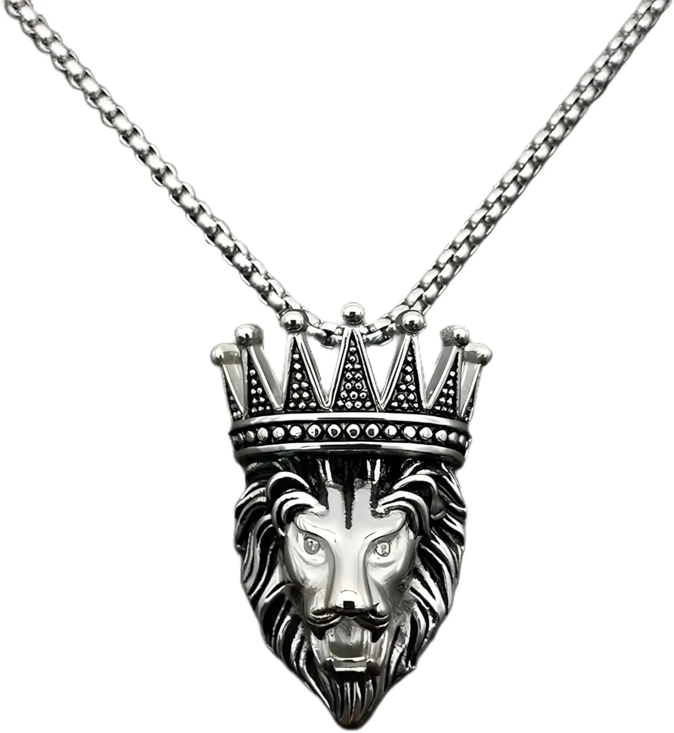 Hip Hop Rock Gold Silver Color Stainless Steel Crown Lion Pendants Necklaces for Men Rapper Jewelry -T60