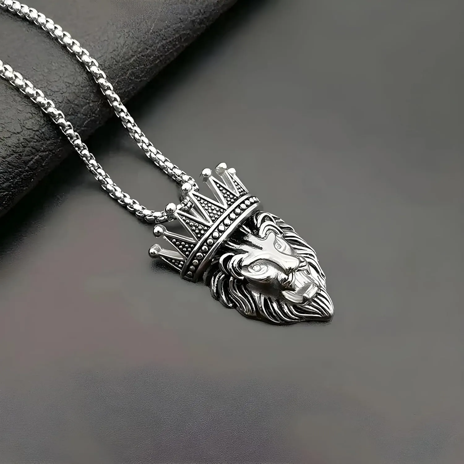 Hip Hop Rock Gold Silver Color Stainless Steel Crown Lion Pendants Necklaces for Men Rapper Jewelry -T60
