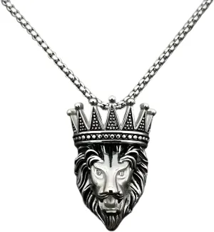Hip Hop Rock Gold Silver Color Stainless Steel Crown Lion Pendants Necklaces for Men Rapper Jewelry -T60