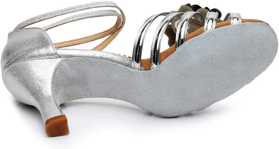 HIPPOSEUS Women Glitter Latin Dance Shoes Performance Ballroom Dance Shoes Flower Dancing Sandals, MF1825