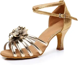 HIPPOSEUS Women Glitter Latin Dance Shoes Performance Ballroom Dance Shoes Flower Dancing Sandals, MF1825