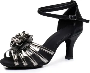 HIPPOSEUS Women Glitter Latin Dance Shoes Performance Ballroom Dance Shoes Flower Dancing Sandals, MF1825
