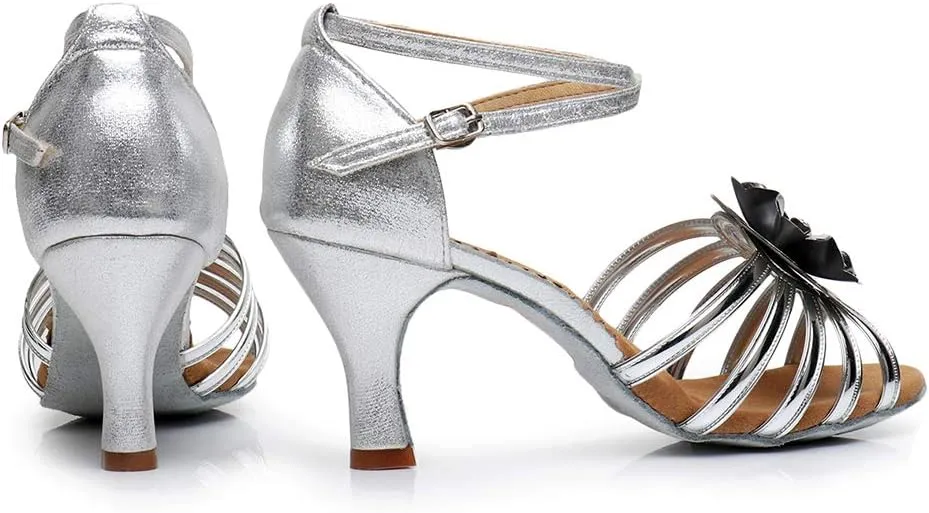 HIPPOSEUS Women Glitter Latin Dance Shoes Performance Ballroom Dance Shoes Flower Dancing Sandals, MF1825