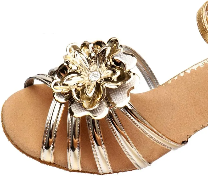 HIPPOSEUS Women Glitter Latin Dance Shoes Performance Ballroom Dance Shoes Flower Dancing Sandals, MF1825