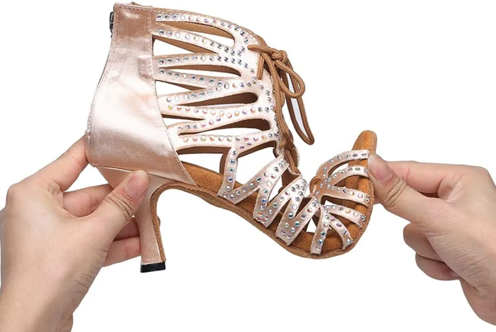 HIPPOSEUS Women's Latin Dance Shoes Ballroom Classical Party Practice Performance Sandals,ModelYC-L415