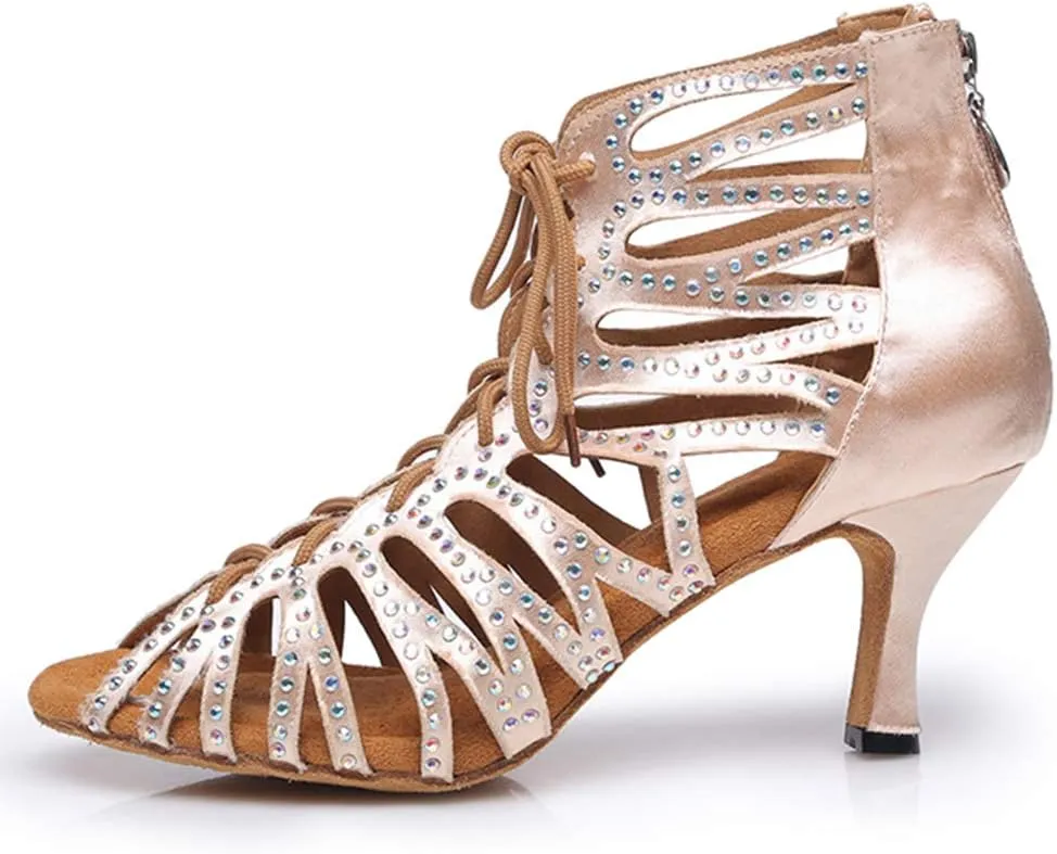 HIPPOSEUS Women's Latin Dance Shoes Ballroom Classical Party Practice Performance Sandals,ModelYC-L415