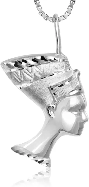 Honolulu Jewelry Company Sterling Silver Ancient Egyptian Queen Nefertiti Necklace Pendant with 18" Box Chain