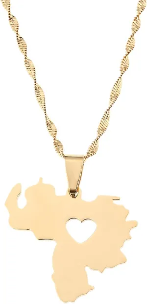 Huangshanshan Stainless Steel Venezuela Map Pendant Necklace Gold Color Jewelry Venezuelan Jewelry