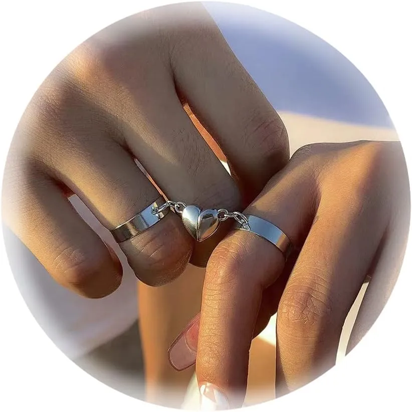 HUASAI Promise Rings for Couples Matching Couple Rings Engagement Rings Non Tarnish for Boyfriend Girlfriend Wedding Bands for Her Open Adjustable Wedding Rings Jewelry Gifts for Couples 2024